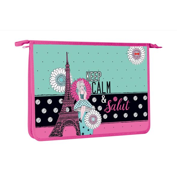 Папка для тетрадей Пластиковая А4ф Hatber 2 отделения на молнии -Парижские каникулы-  в индив.упак. , 